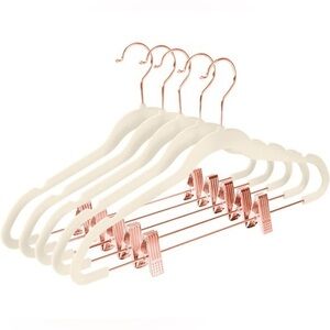 NEW Premium Velvet Pants Hangers w/ Clips (Pack of 20) Ivory w/ Rose Gold Hooks